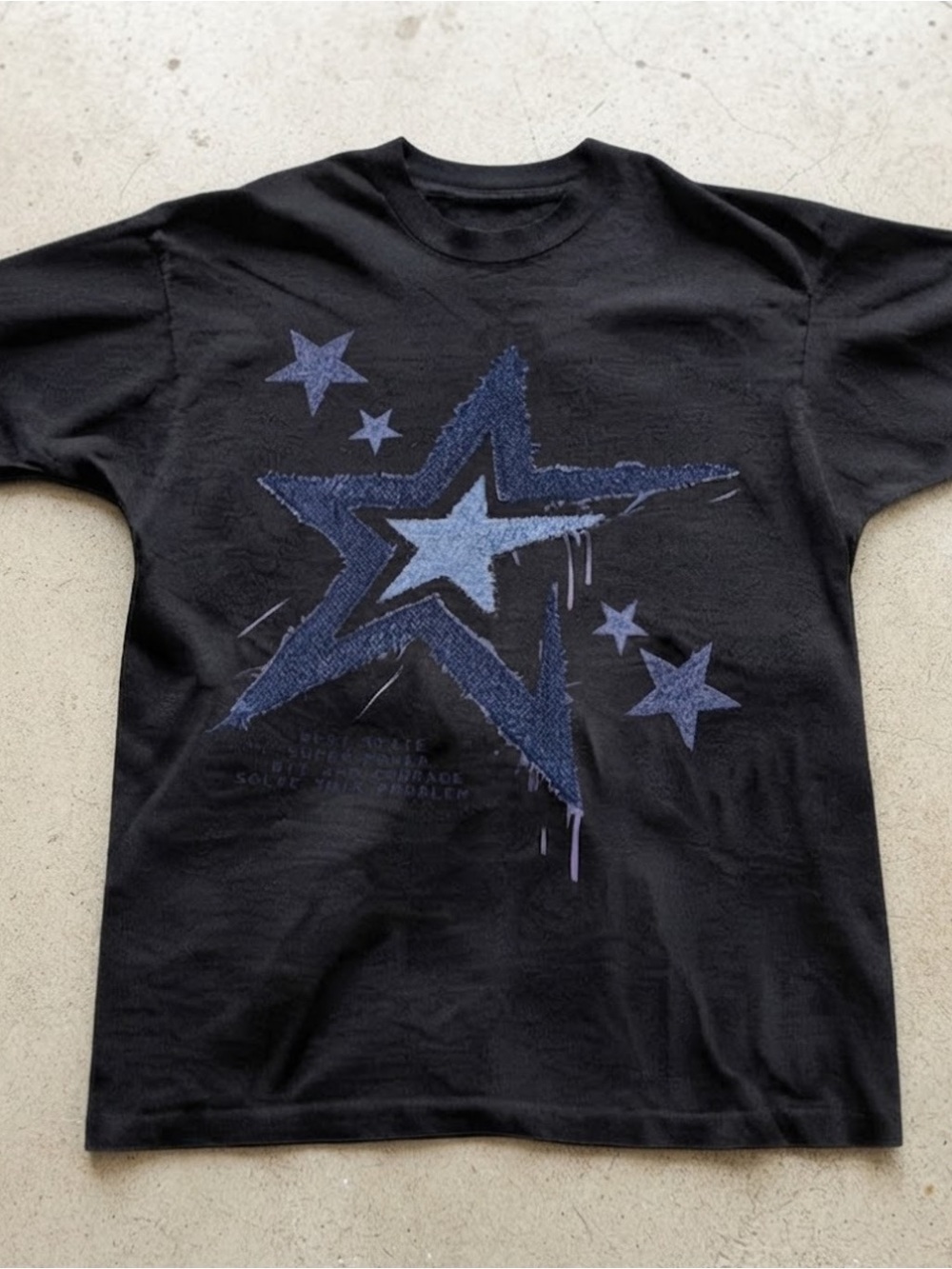 Gildan T-Shirt Black Graphic Tee Star Print Streetwear Top Shirt